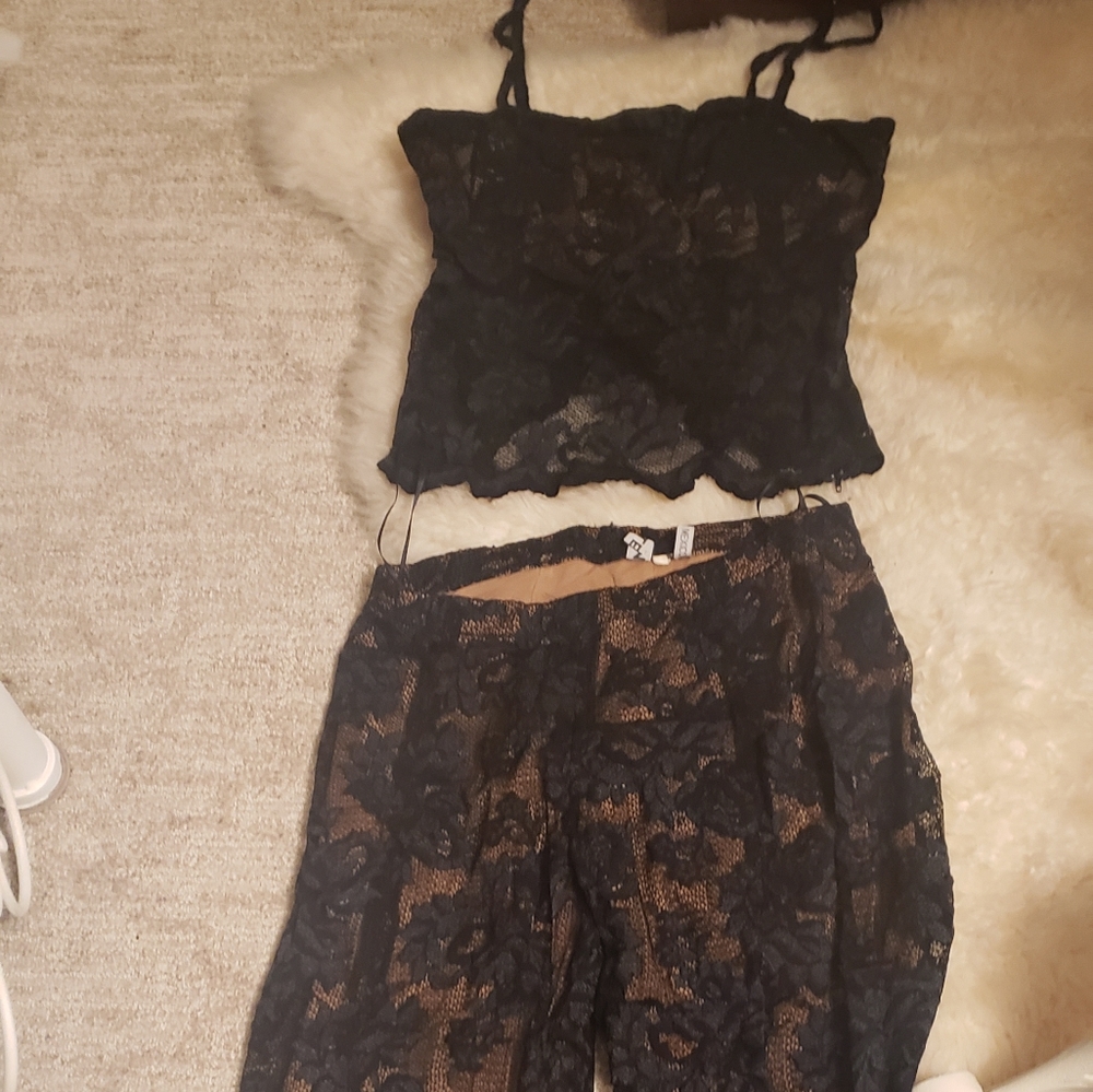 One of a kind, lace top and pants with nude color underneath